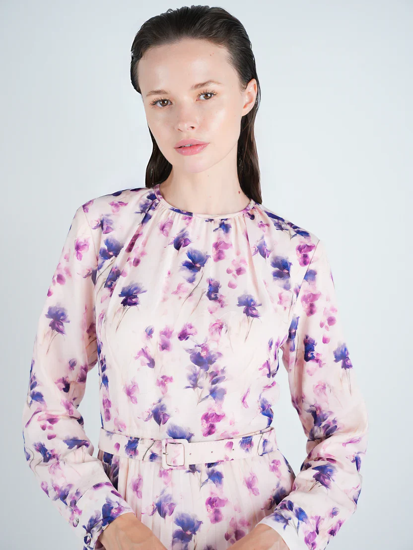 Chiffon Floral Pleated Maxi Dress - Image 2