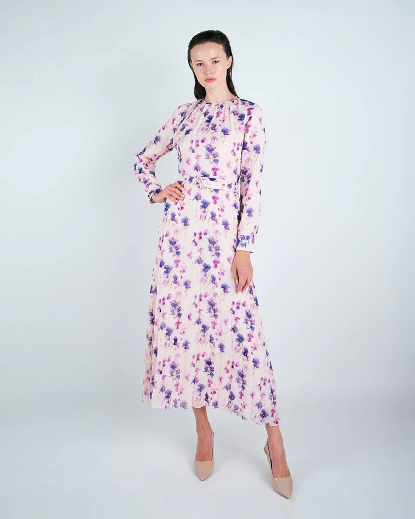 Chiffon Floral Pleated Maxi Dress - Image 3