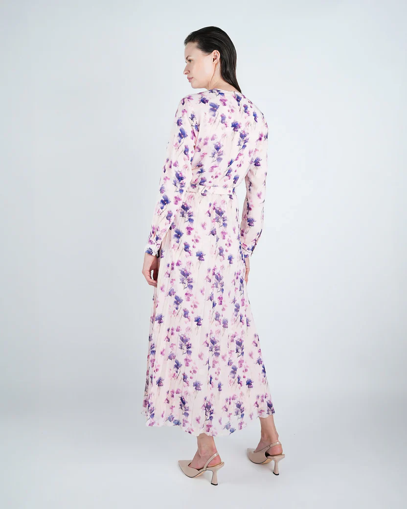 Chiffon Floral Pleated Maxi Dress - Image 4