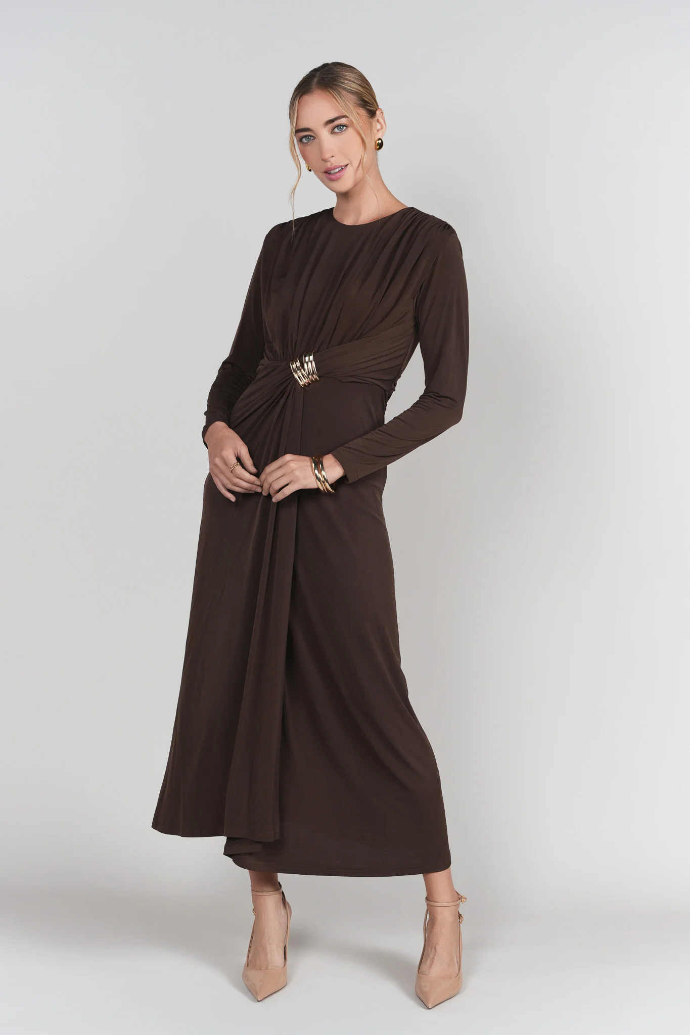 Draped Front Dress- Brown