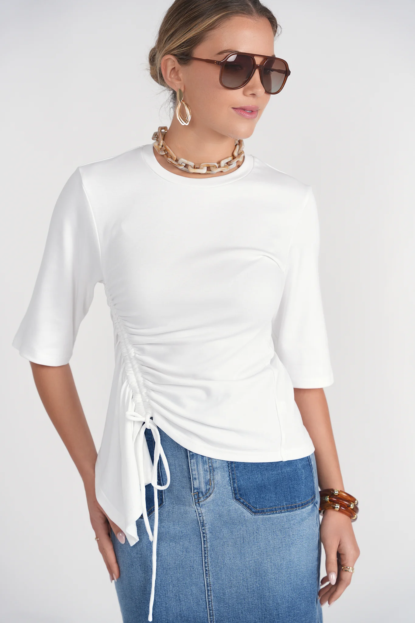Drawstring Tee- White