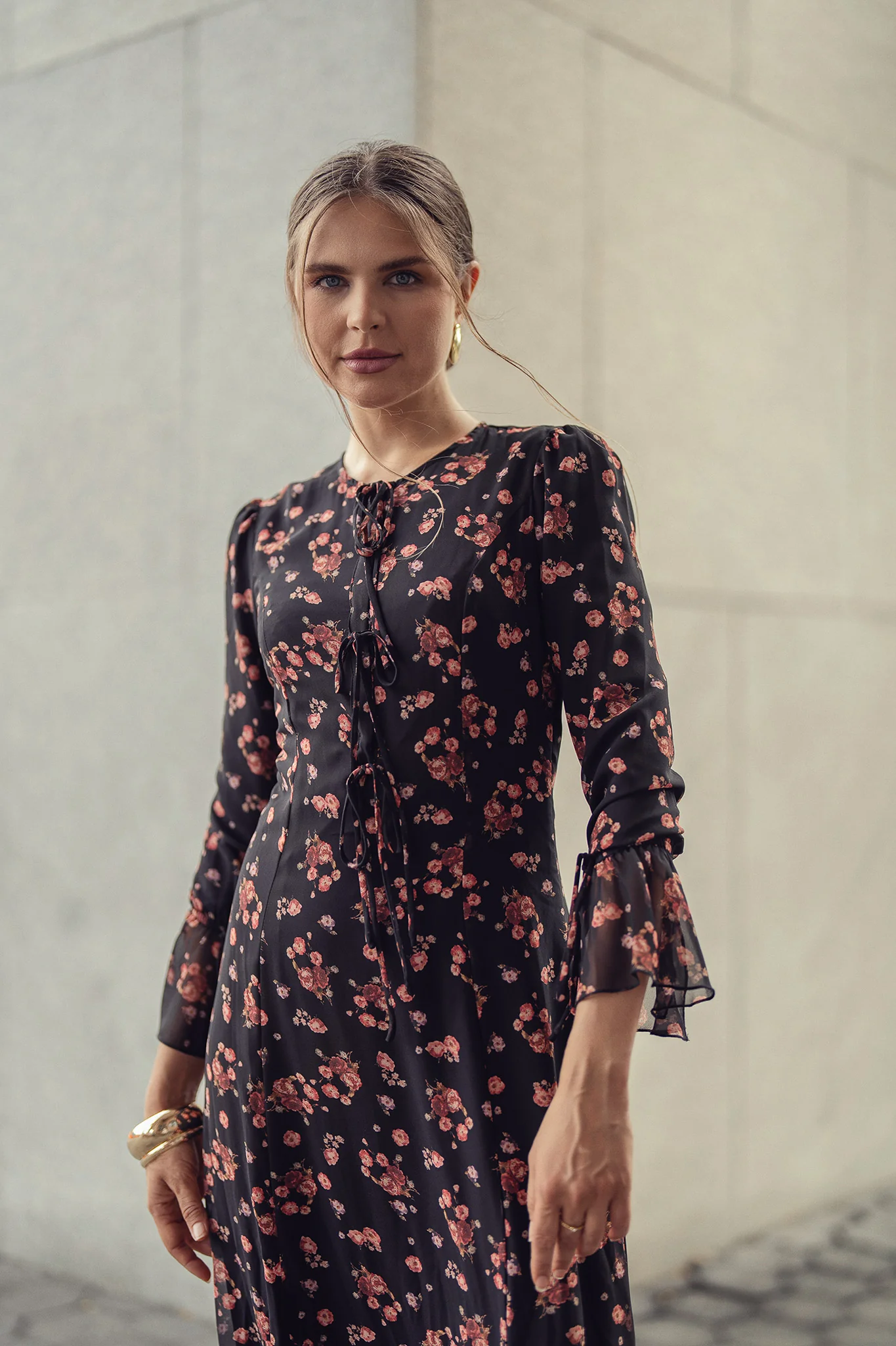 Ella Dress- Black with Red Flowers