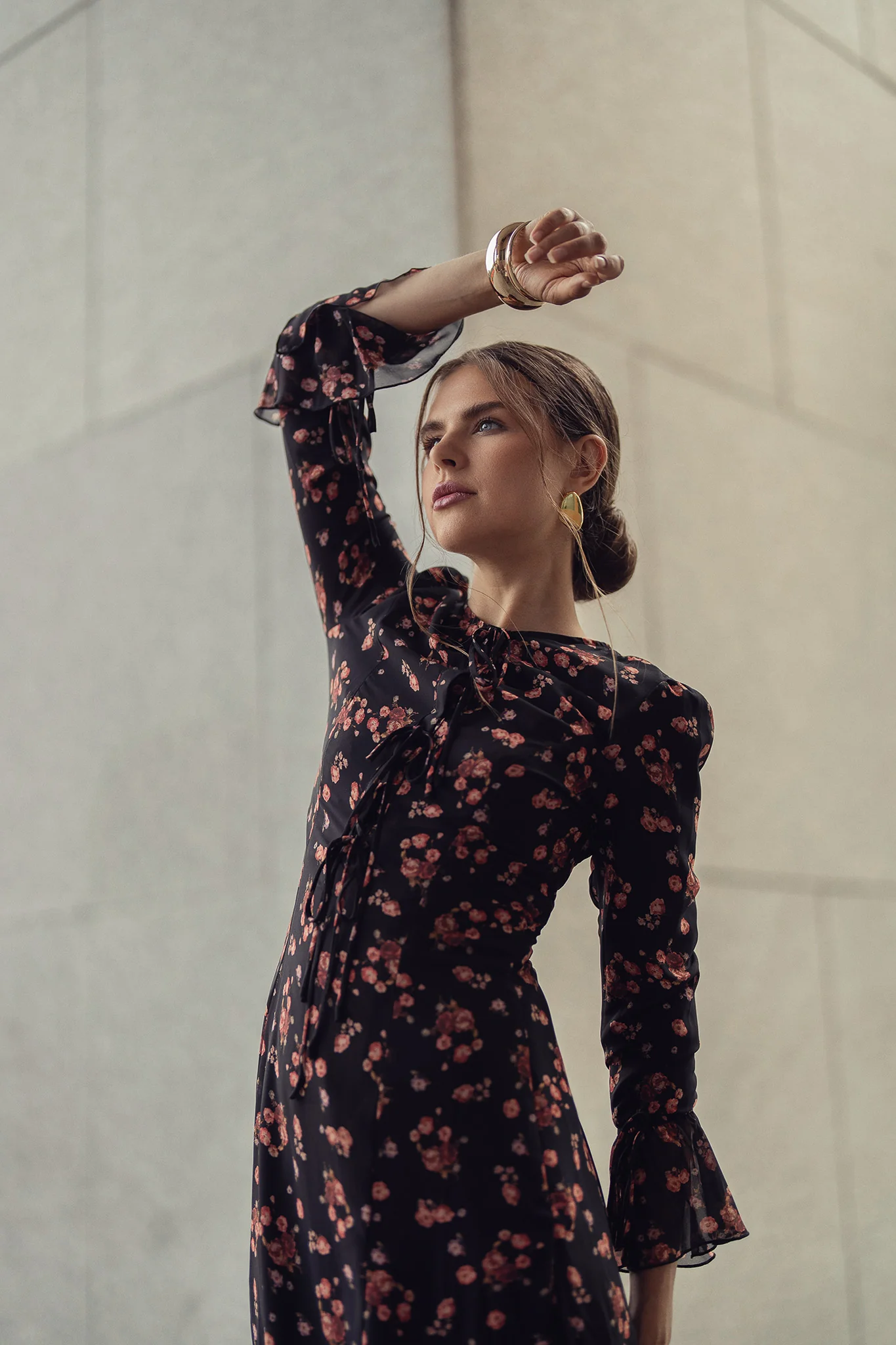 Ella Dress- Black with Red Flowers - Image 2