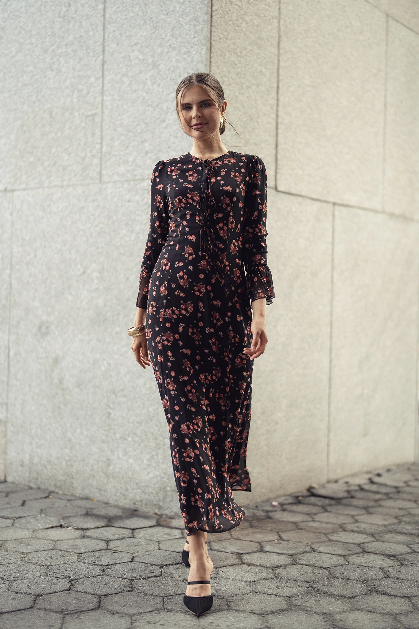 Ella Dress- Black with Red Flowers - Image 3