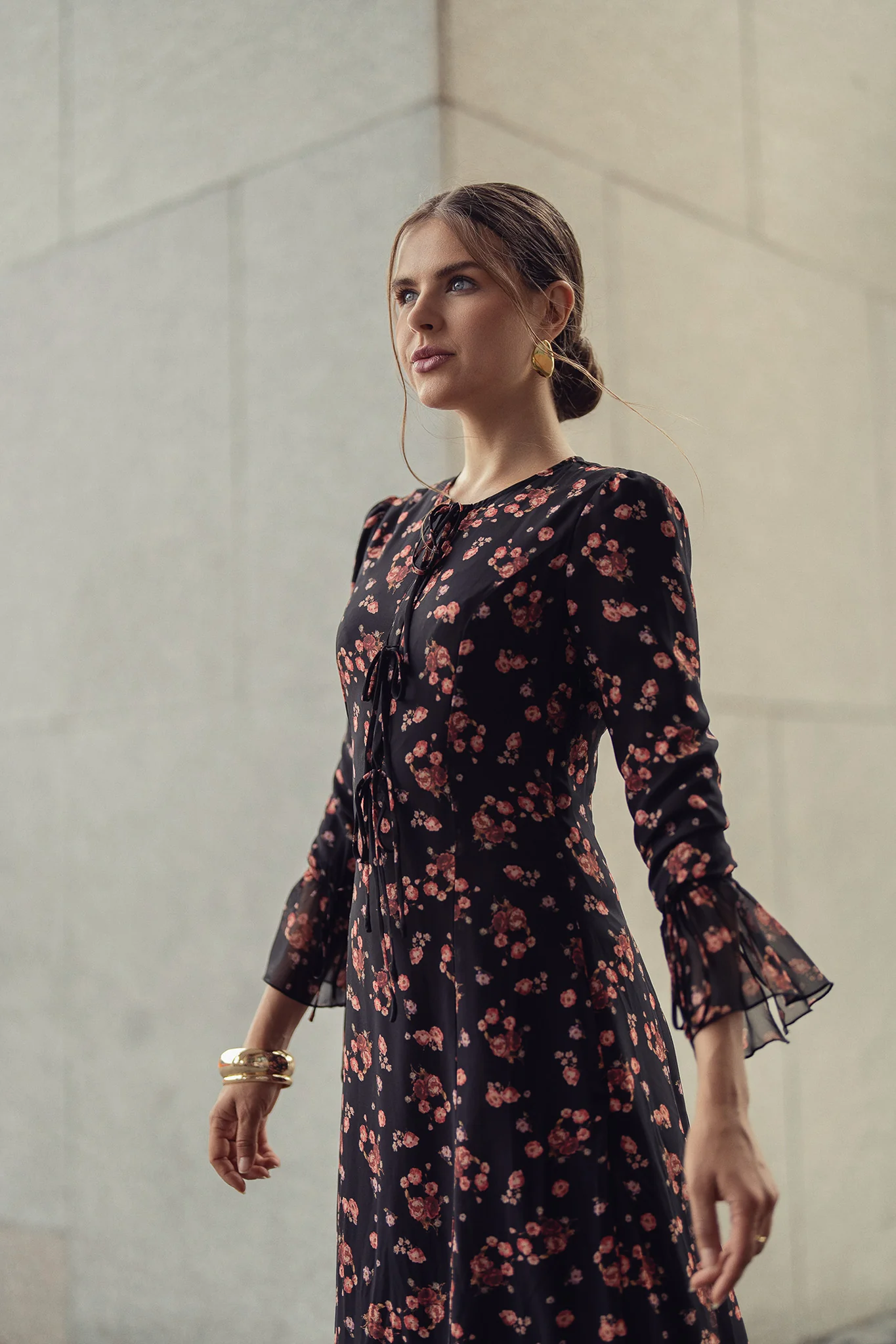 Ella Dress- Black with Red Flowers - Image 4