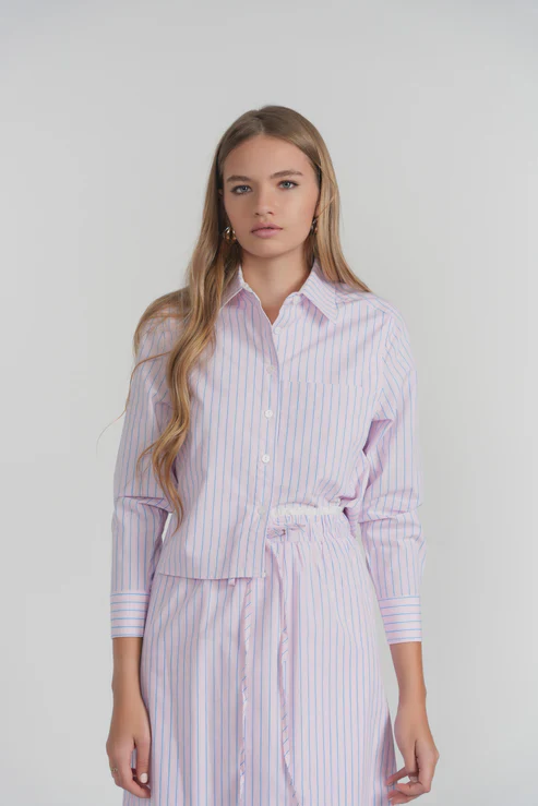 Evian Top- Pink Oxford Stripe
