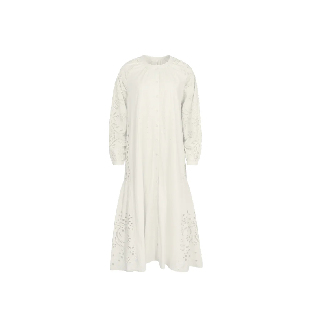 Eyelet Tassle Front Dress- White