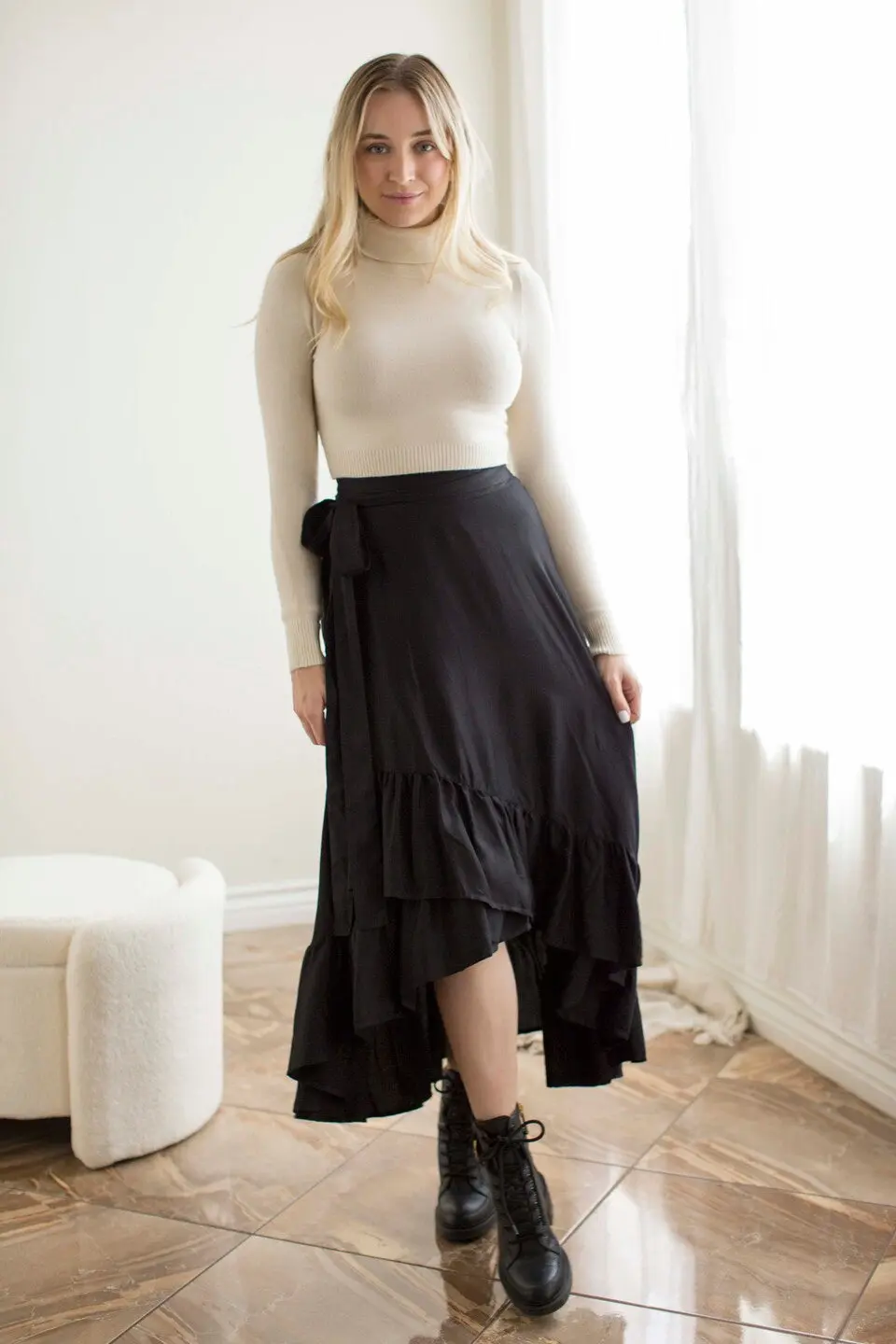 Faux Wrap Hi Lo Skirt- Black - Image 2