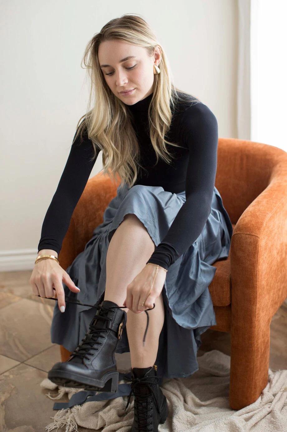 Faux Wrap Hi Lo Skirt- Slate- FINAL SALE