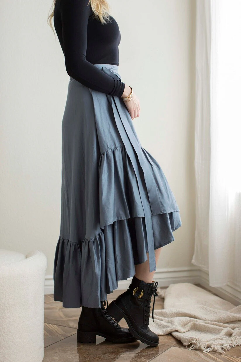 Faux Wrap Hi Lo Skirt- Slate- FINAL SALE - Image 4