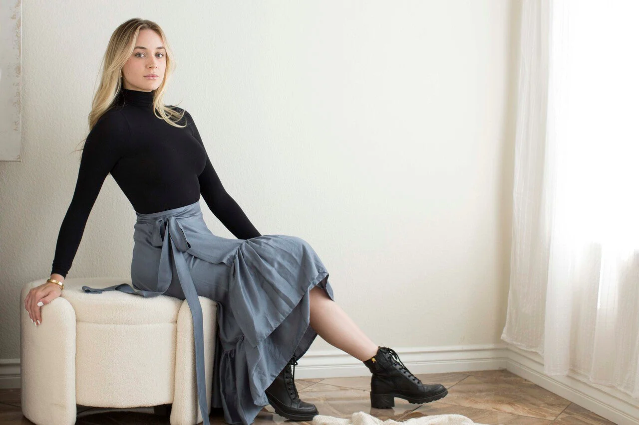 Faux Wrap Hi Lo Skirt- Slate- FINAL SALE - Image 5