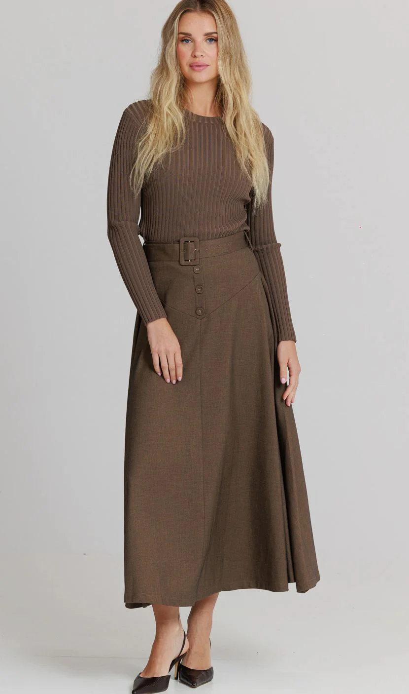 Fit and Flair Skirt- Brown