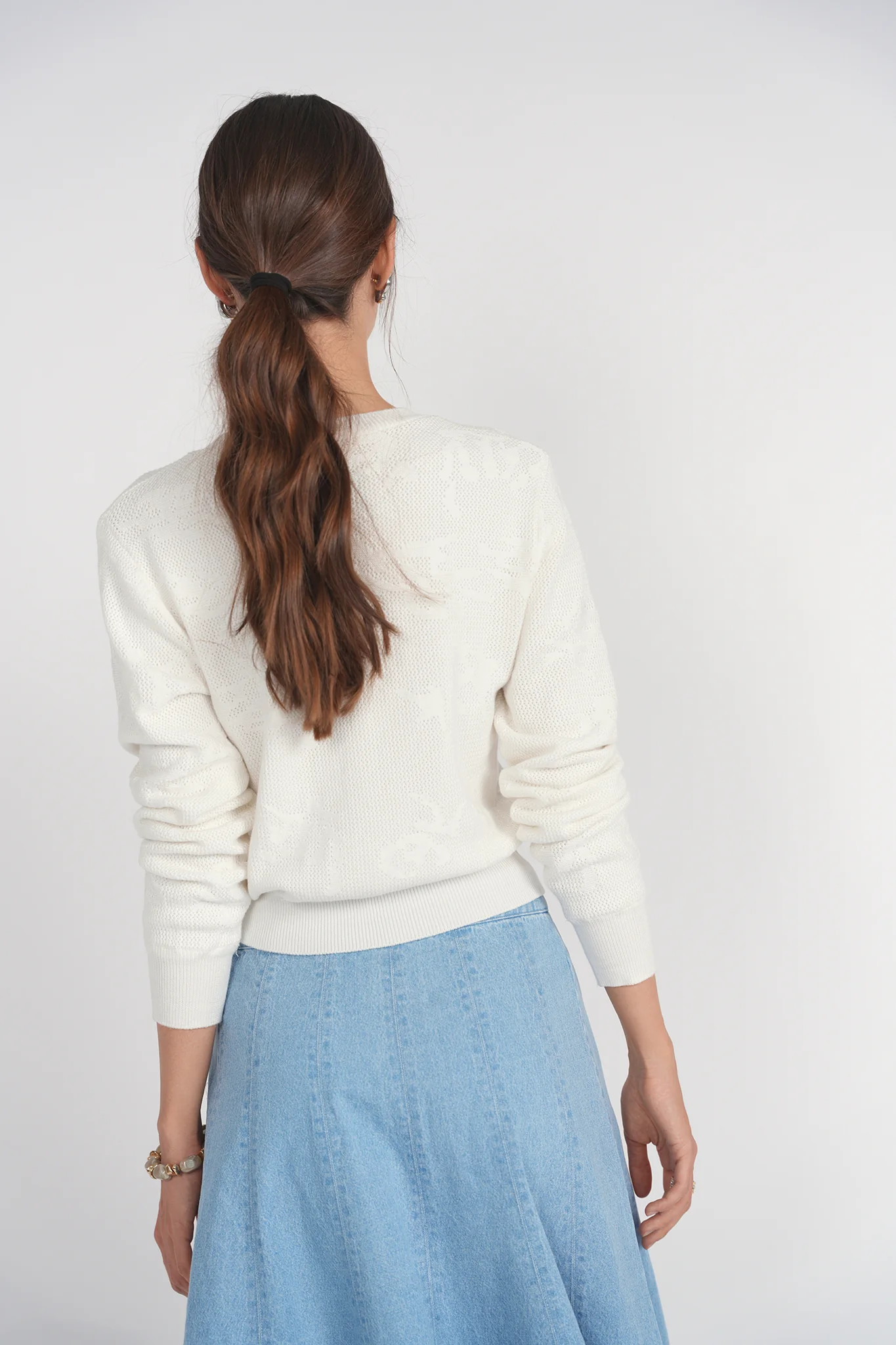 Floral Open Stitch Cardigan- White - Image 3