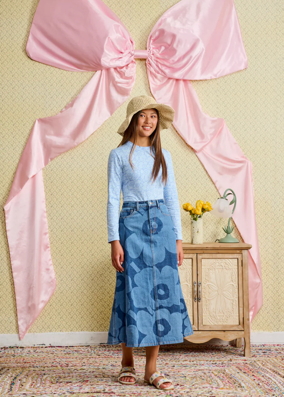 Floral Print Denim Skirt