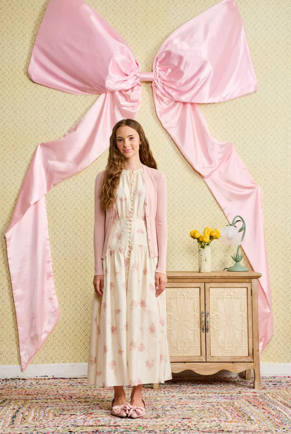 Floral Printed Cream Dress with Small Button Detail
