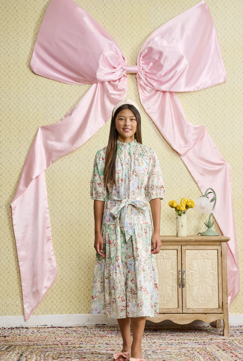 Floral Printed Dress with Shirred Neckline