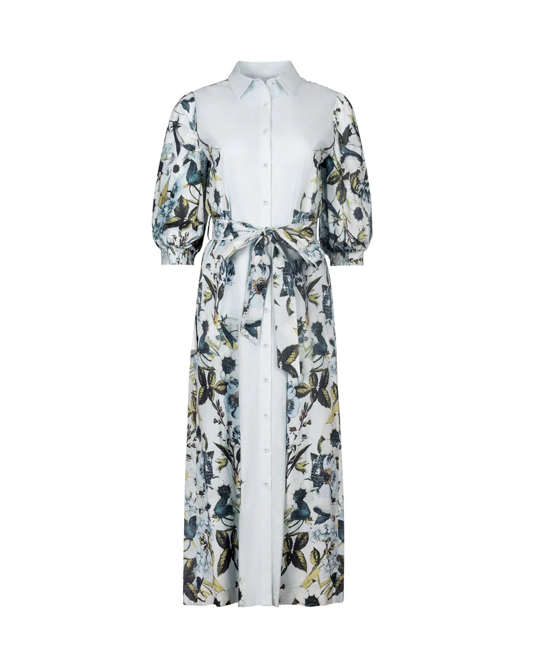 Floral Printed Maxi Poplin Dress- Blue