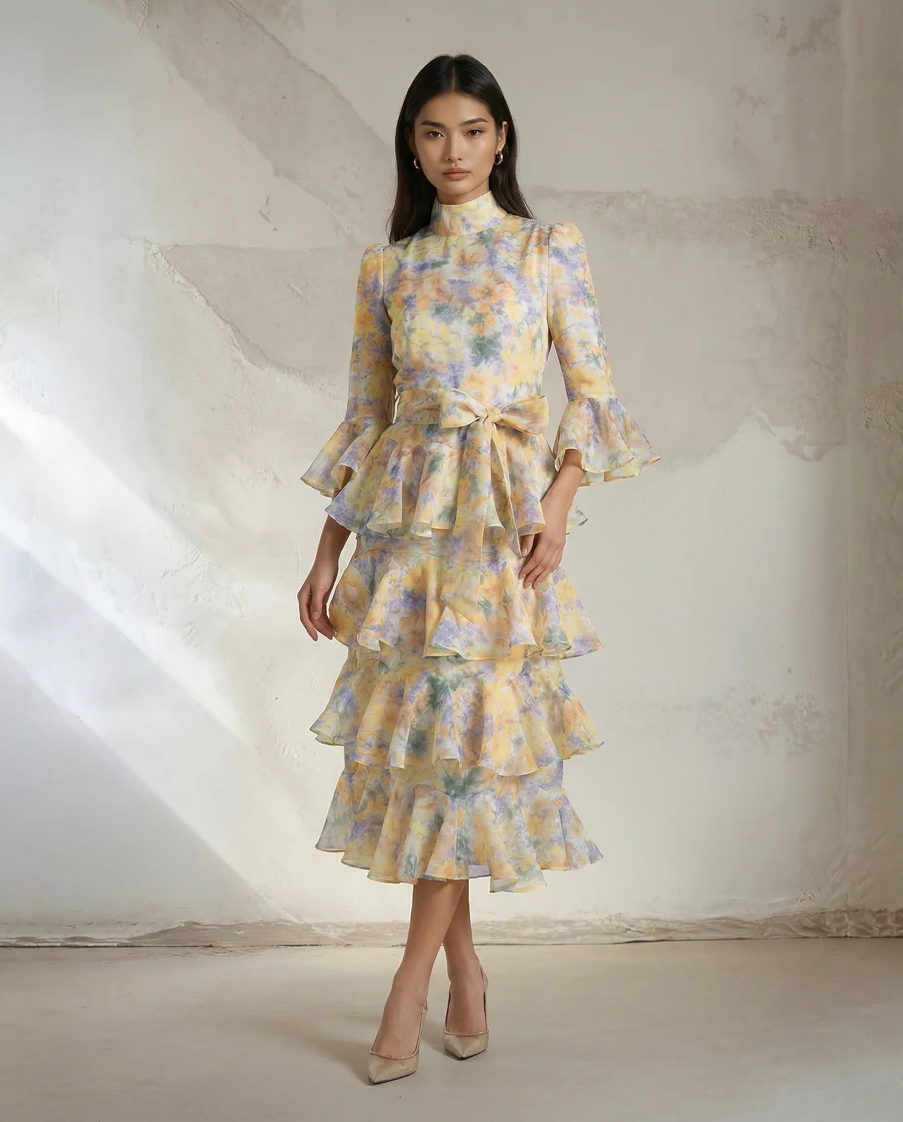 Floral Ruffles Dress- Yellow