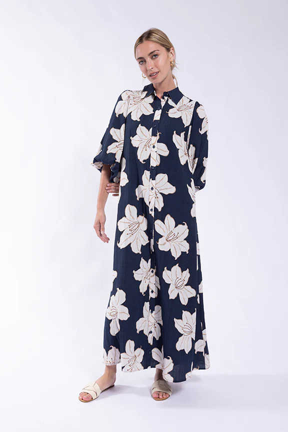 Floral Shirtdress- Navy/Multi