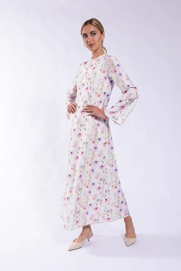 Floral Watercolor Midi Dress- Pink/Taupe