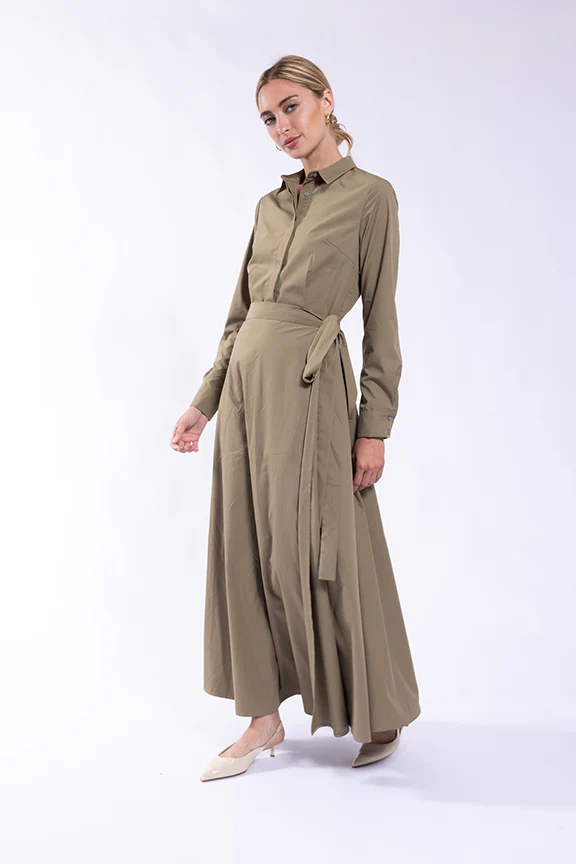 Flowy Wrap Shirtdress- Olive