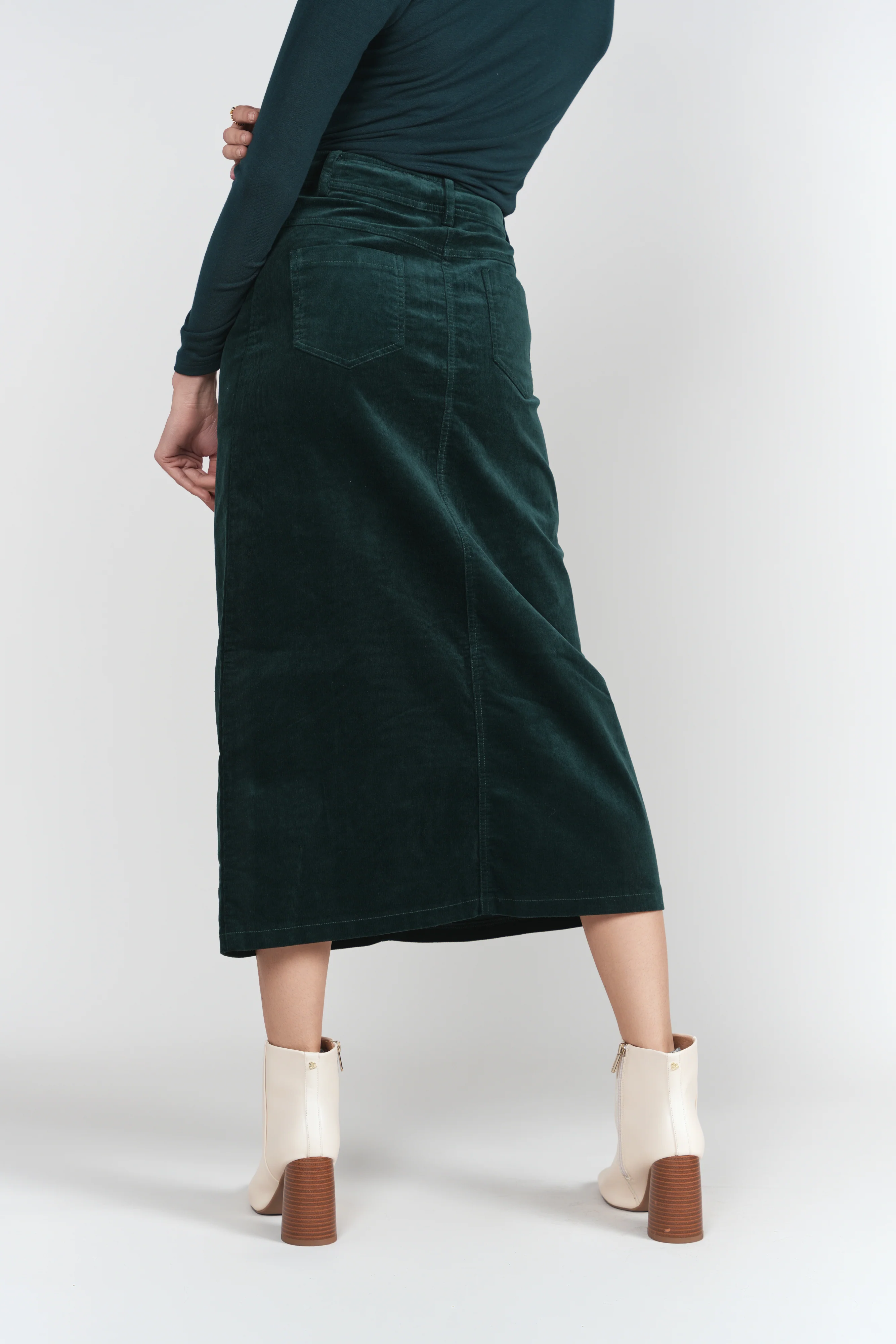 Fray Detail Corduroy Skirt- Emerald - Image 4
