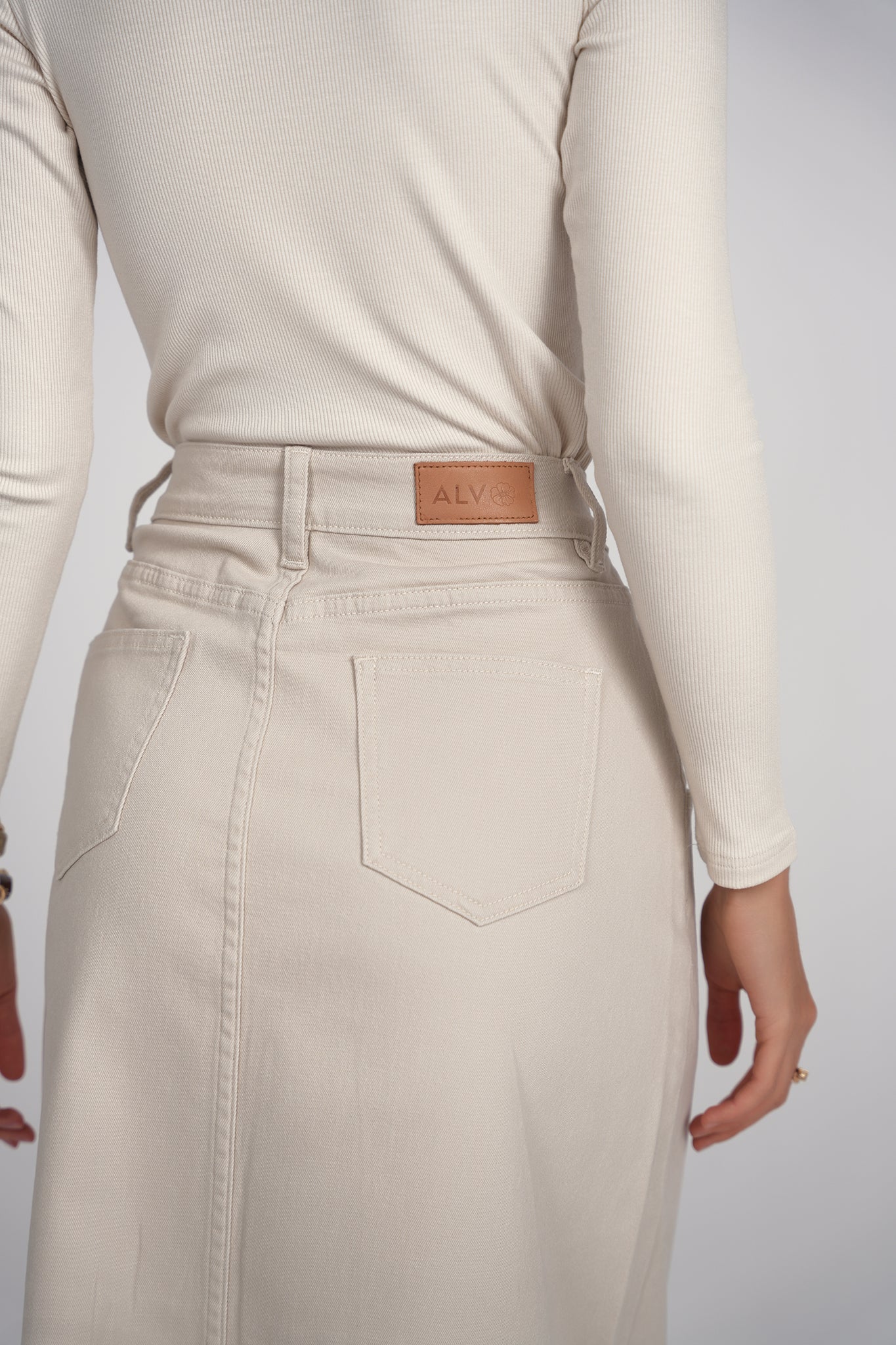 Fray Detail Denim Skirt- Stone - Image 3