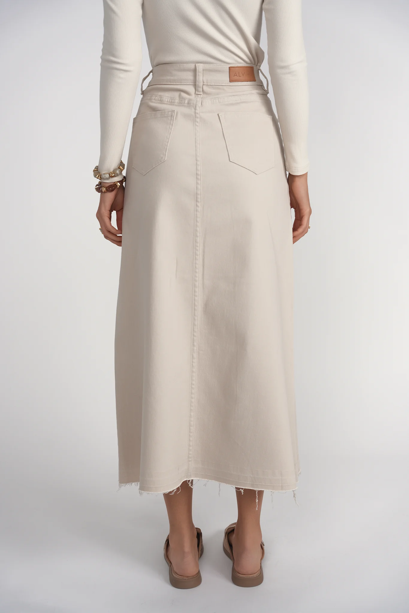 Fray Detail Denim Skirt- Stone - Image 4