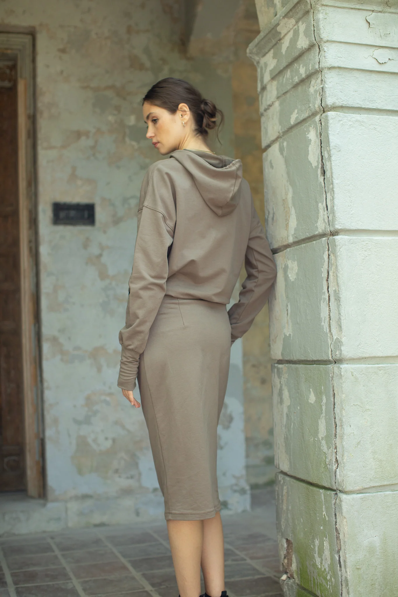 Front Zip Hoodie Dress- Taupe - Image 4
