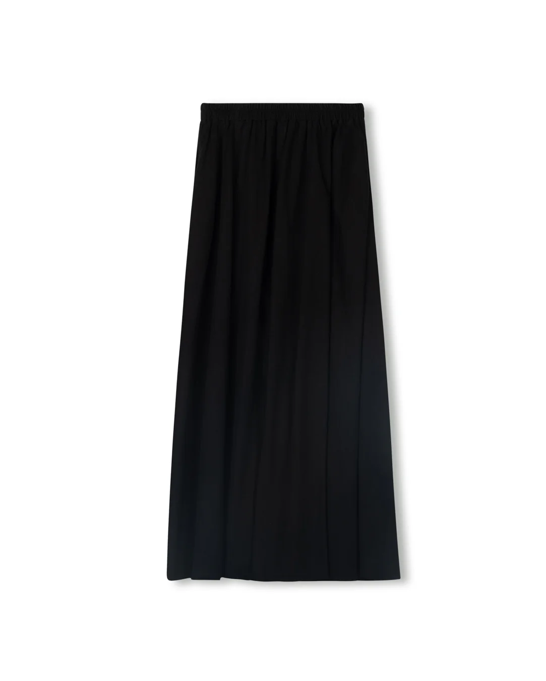 Gathered Elastic Waist Maxi Denim Skirt- Black