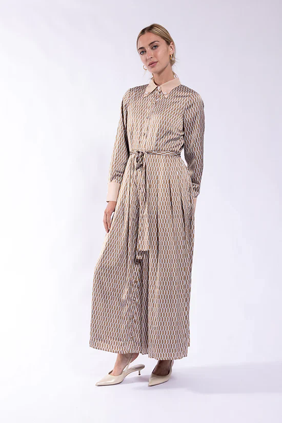 Geometric Classic Shirtdress- Camel