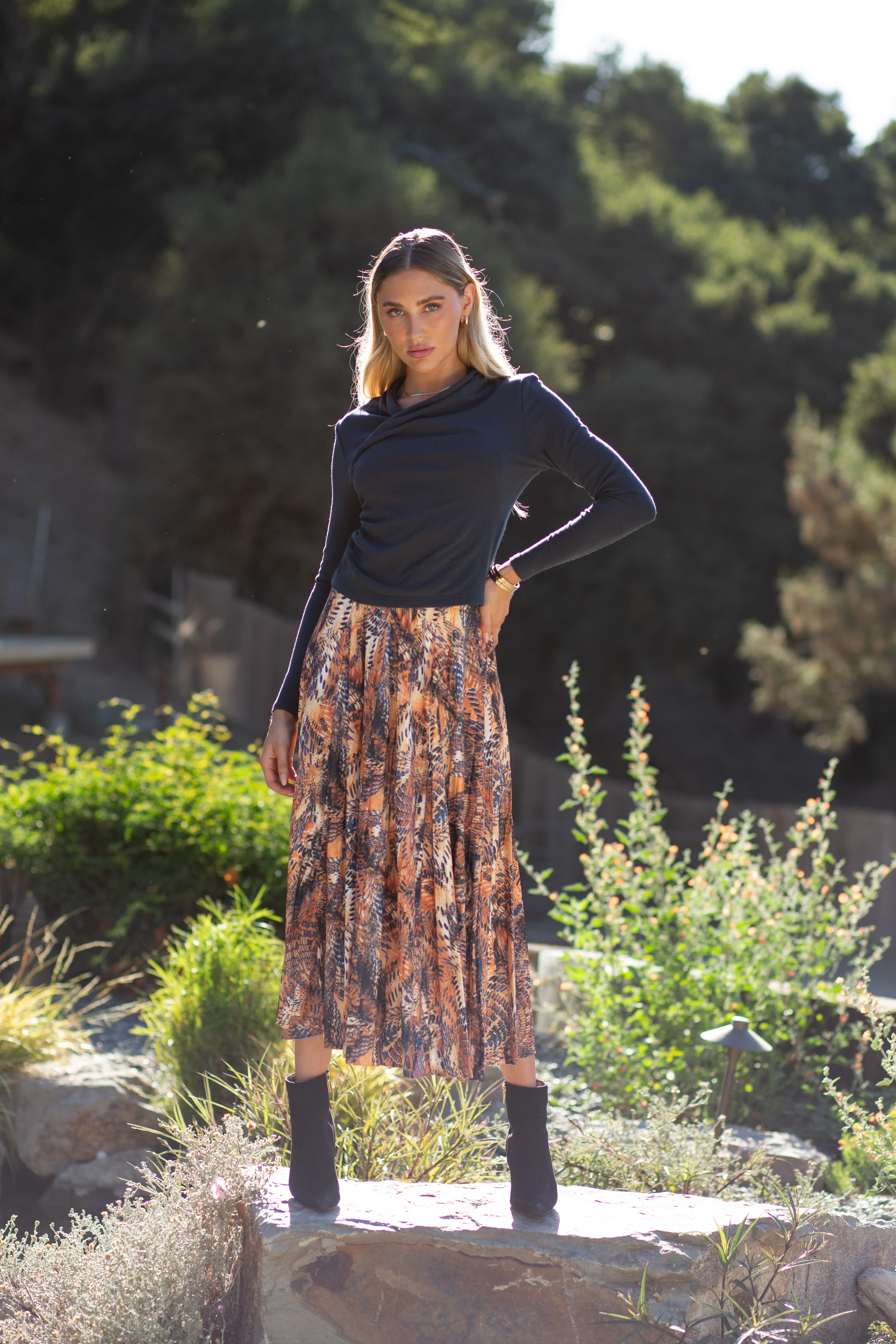 Jersey Pleated Skirt- Abstract Animal Print - Image 2