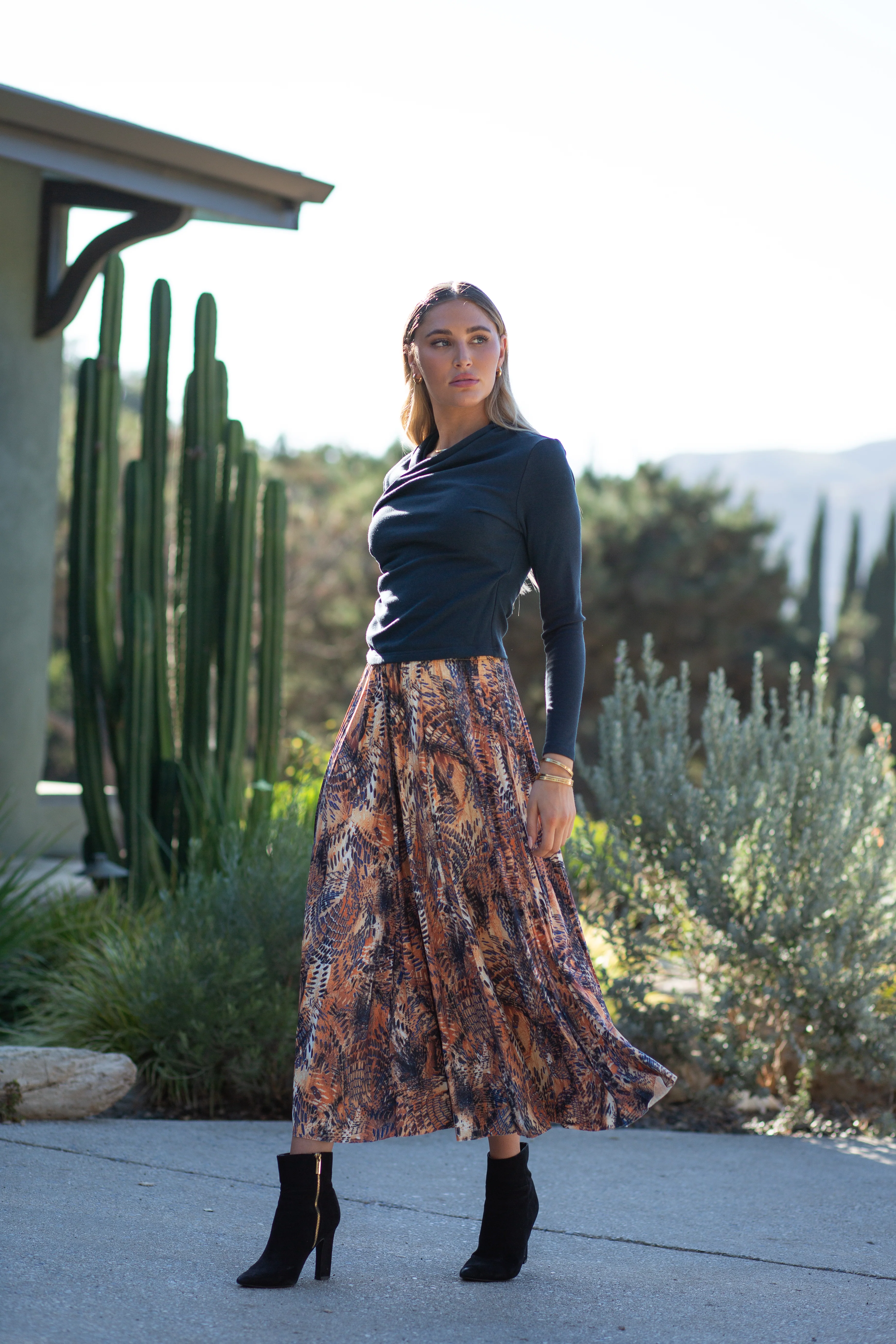 Jersey Pleated Skirt- Abstract Animal Print - Image 3