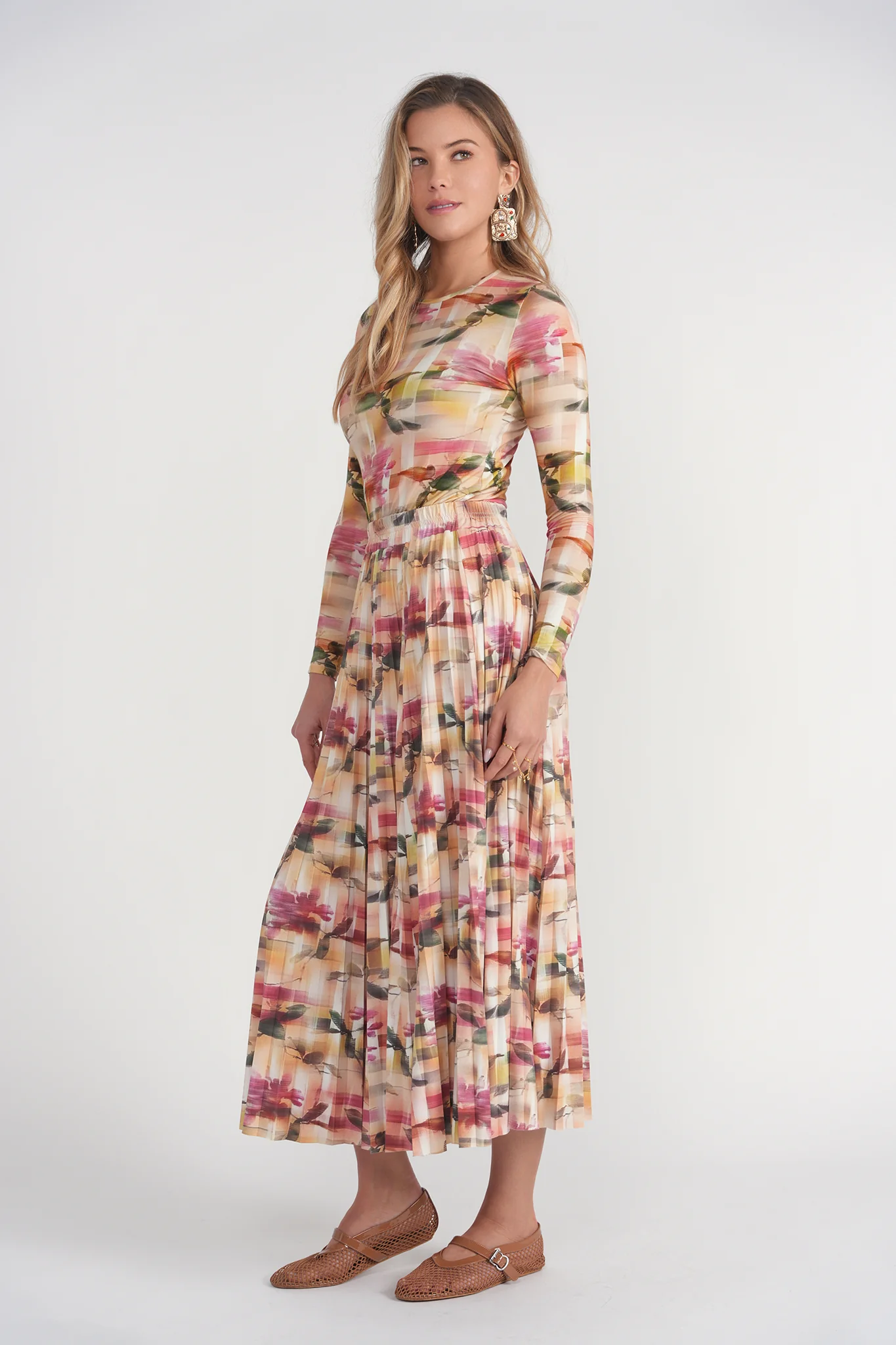 Jersey Pleated Skirt- Pixel Floral - Image 4