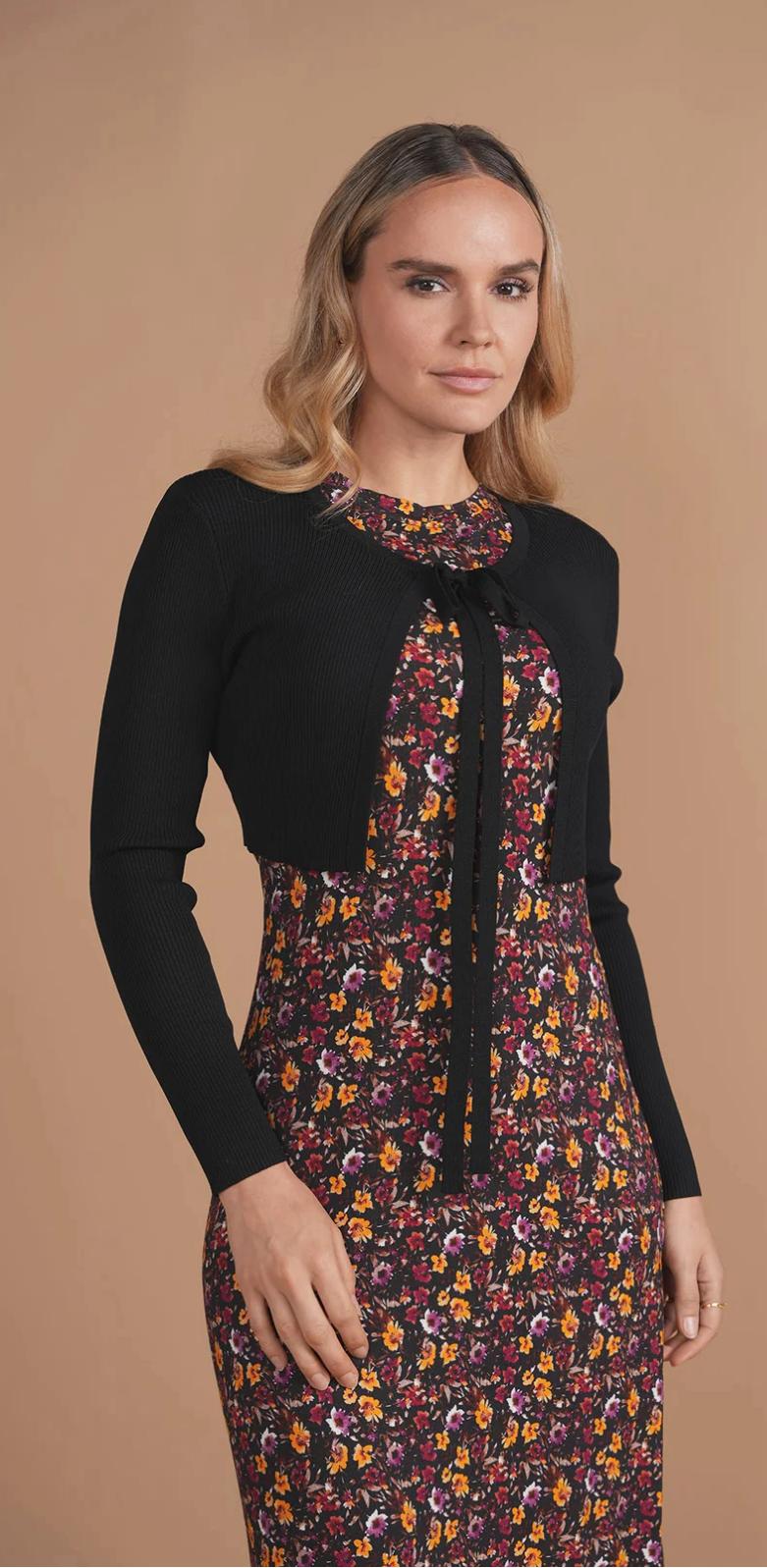 Knit Tie Bolero- Black