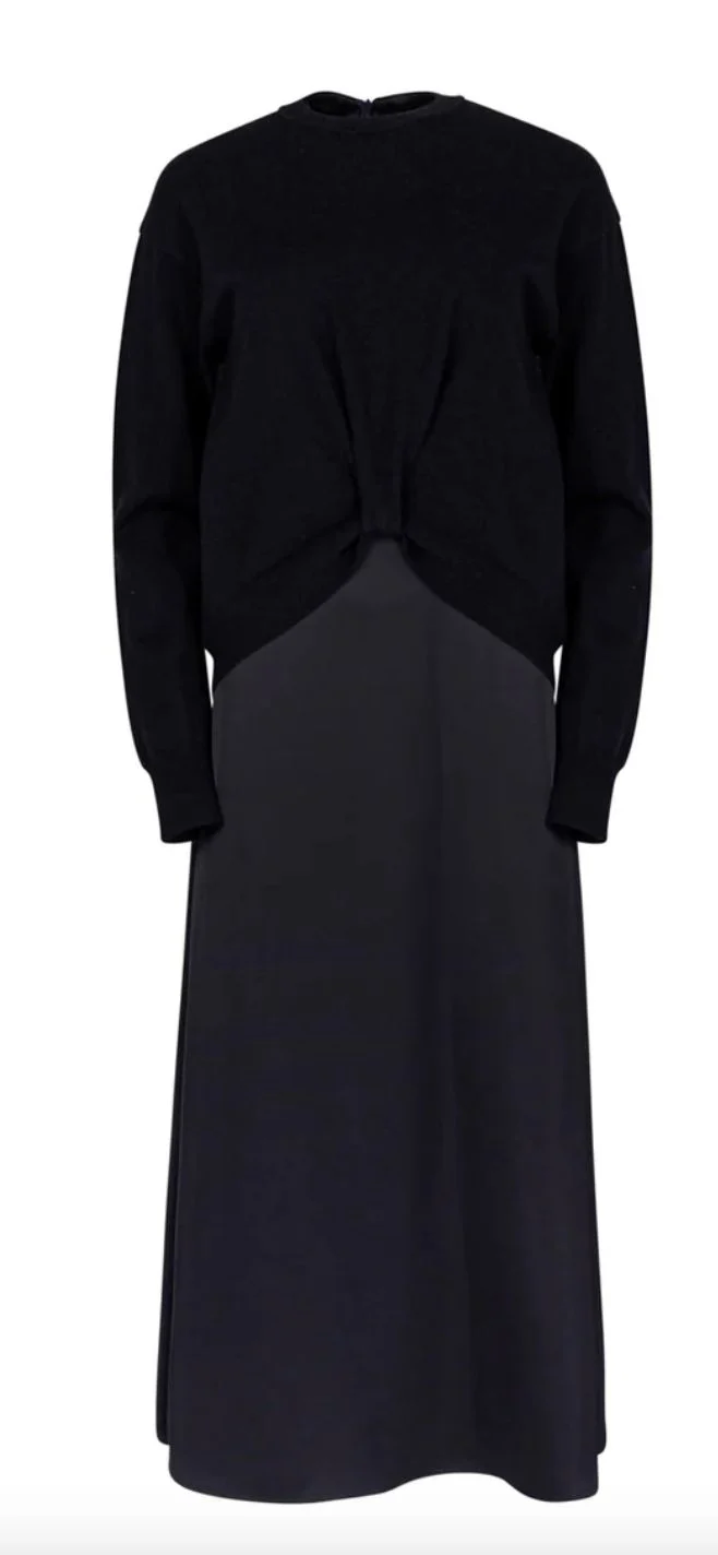 Knit and Silk Dress- Black