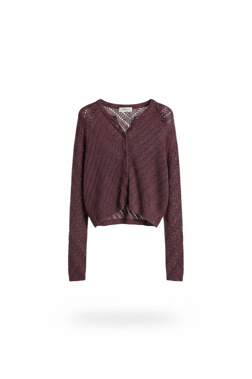 Knit Colorful Crop Cardigan- Burgundy