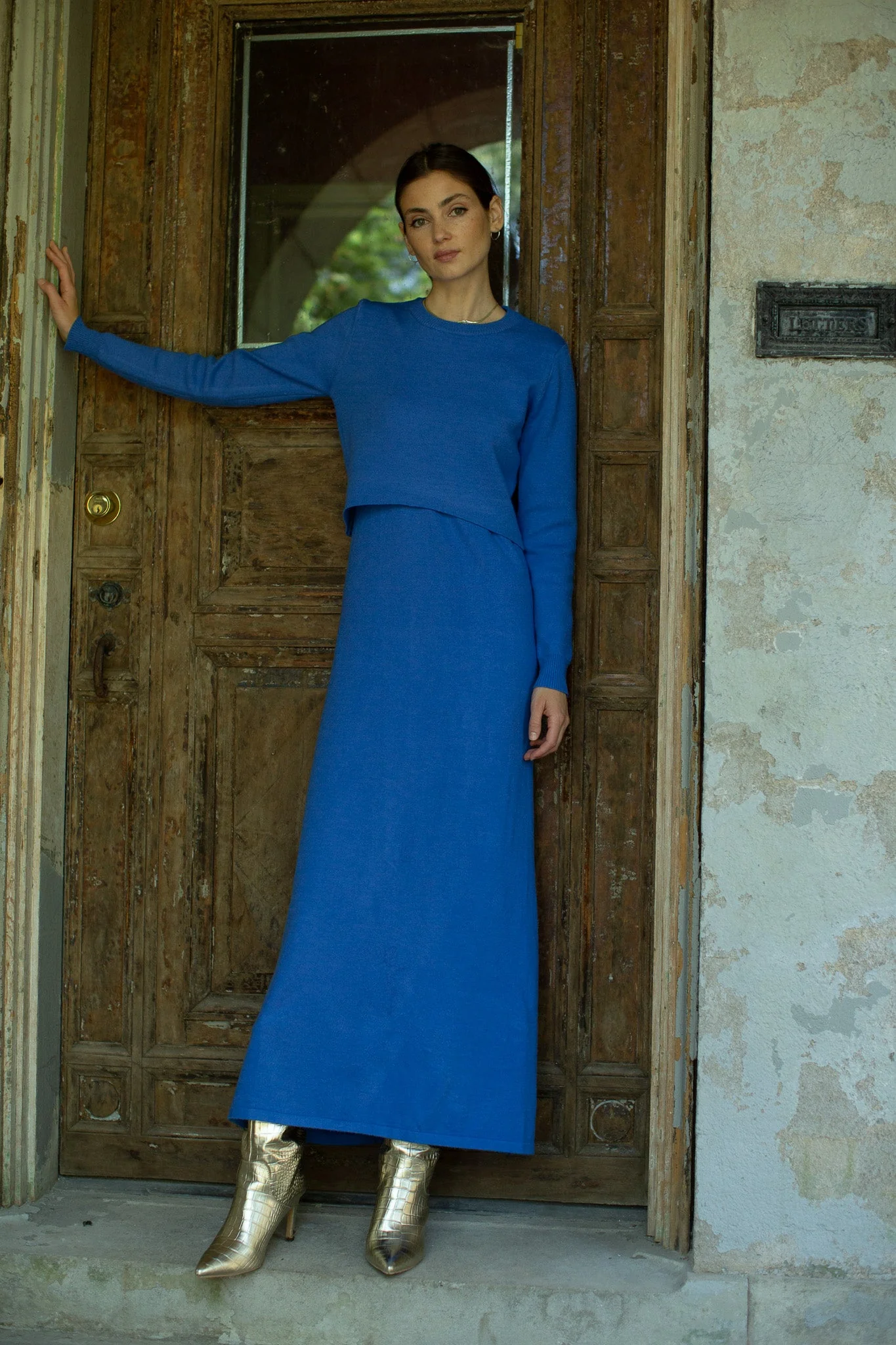 Knit Sleeveless Dress- Azure - Image 2