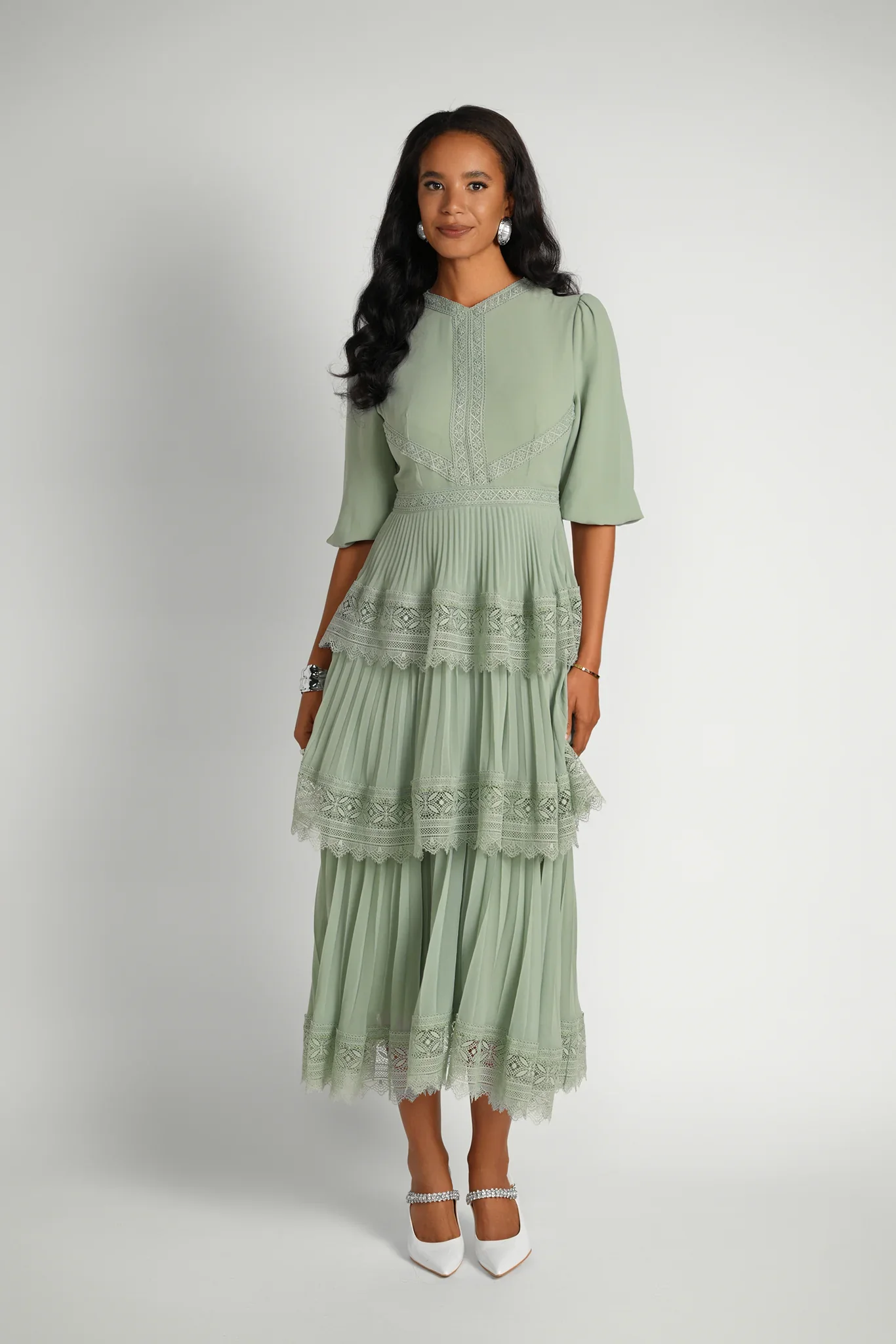 Lace Tier Maxi Dress- Seafoam - Image 3