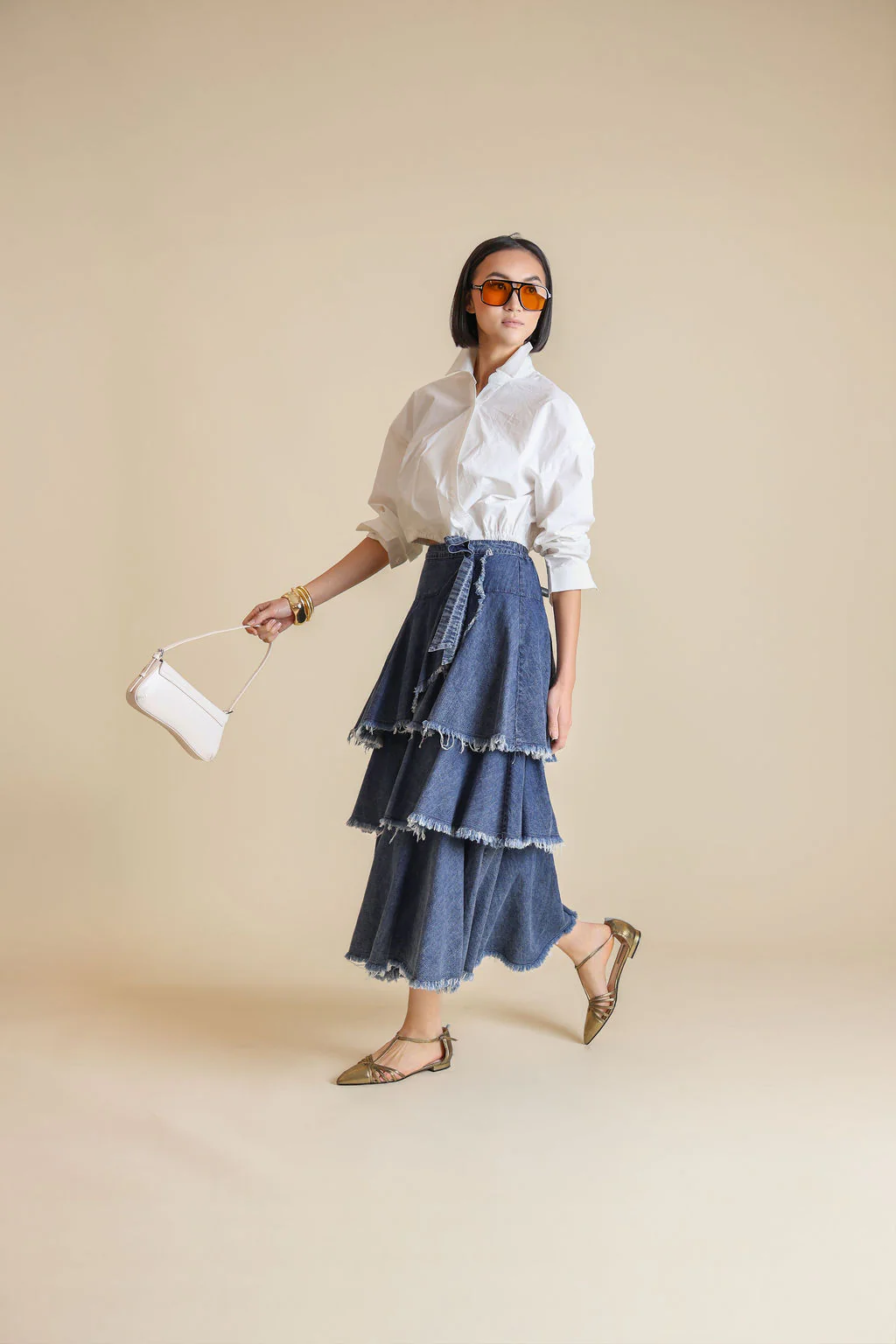 Layered Denim Skirt- Denim - Image 2