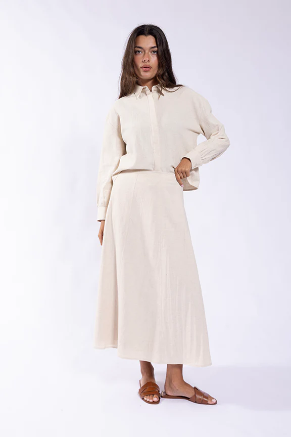 Linen Boxy Blouse- Oat