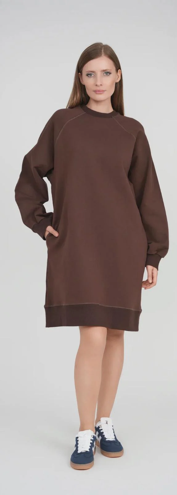 Oversized Sweatshirt Dress 41"- Brown