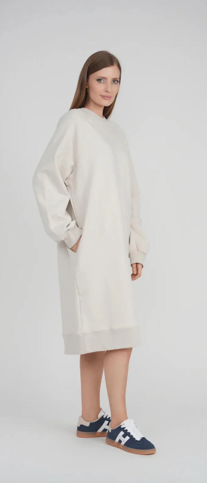 Oversized Sweatshirt Dress 41"- Vanilla