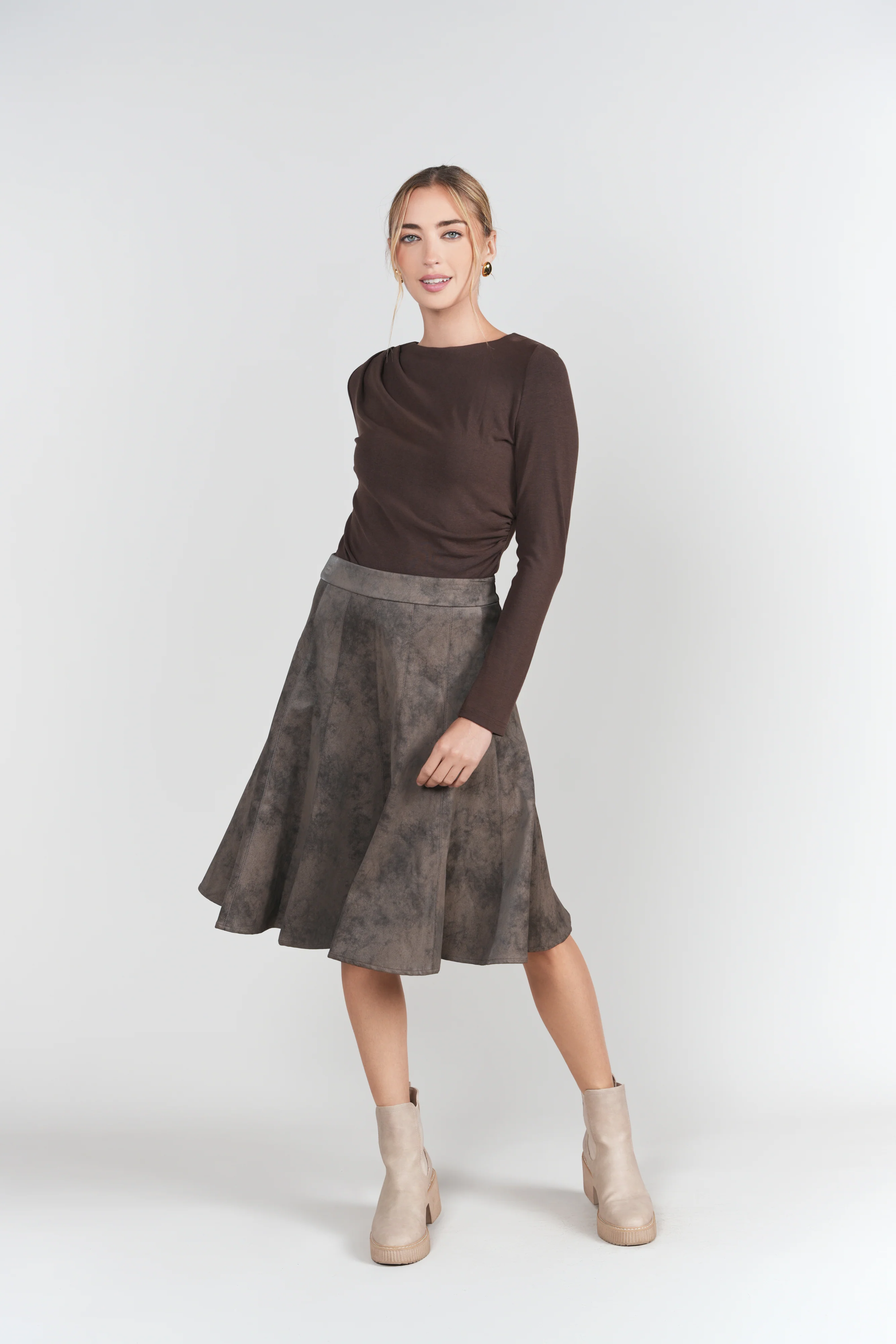 Paneled Flare Skirt- Chocolate - Image 3