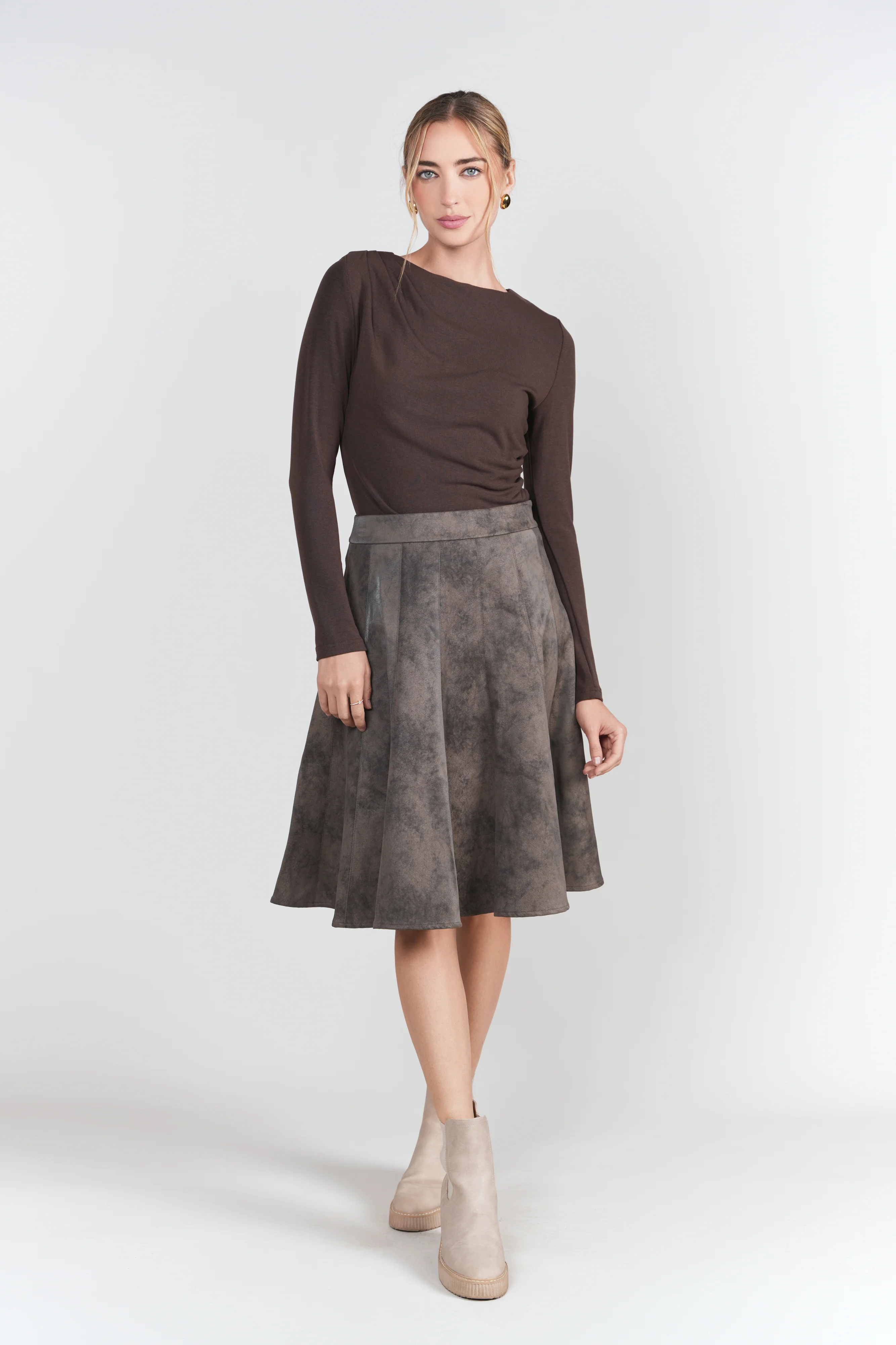 Paneled Flare Skirt- Chocolate - Image 4