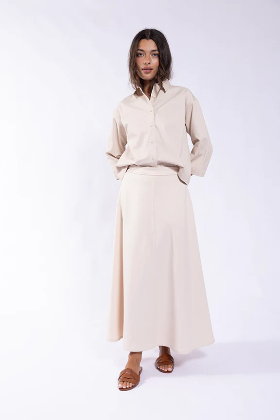 Paneled Linen Skirt- Oat