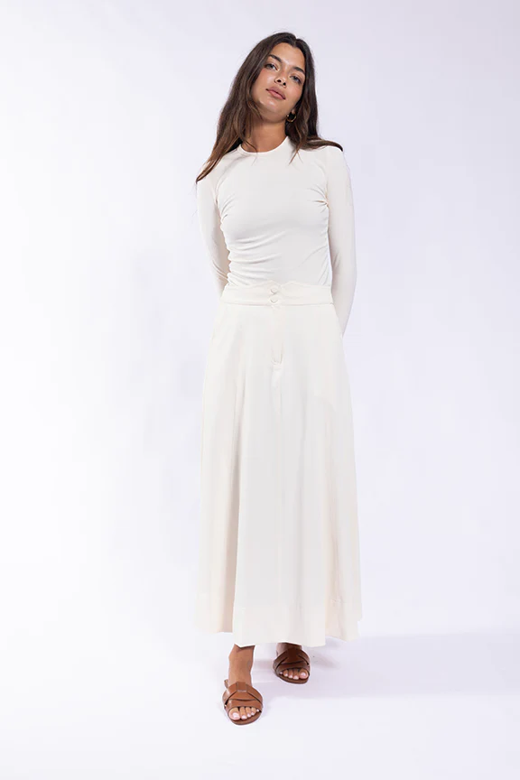 Pocket Paneled Midi Skirt- Cream
