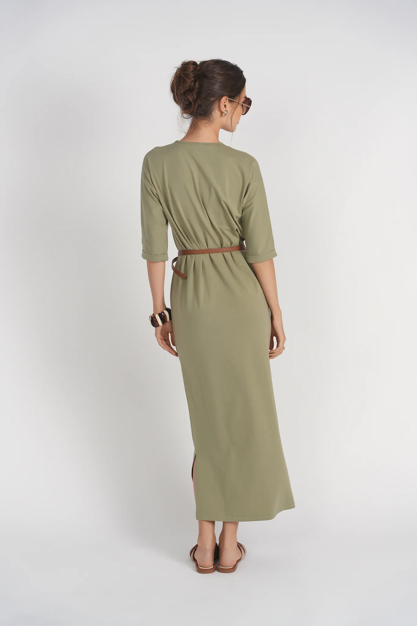 Pocket T-shirt Dress- Spanish Olive - Image 4