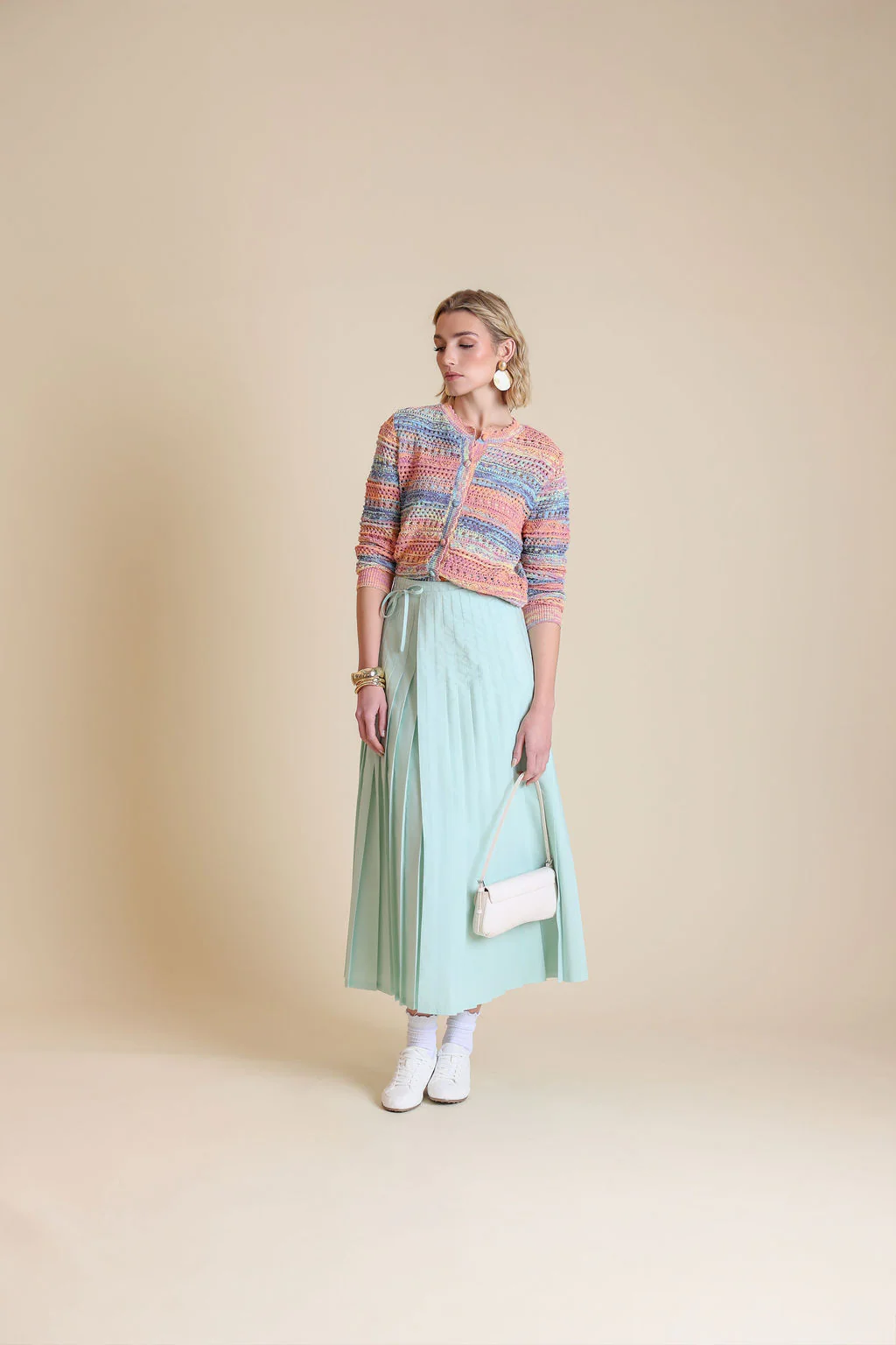 Pointelle Knit Colorful Cardigan- Multi - Image 2
