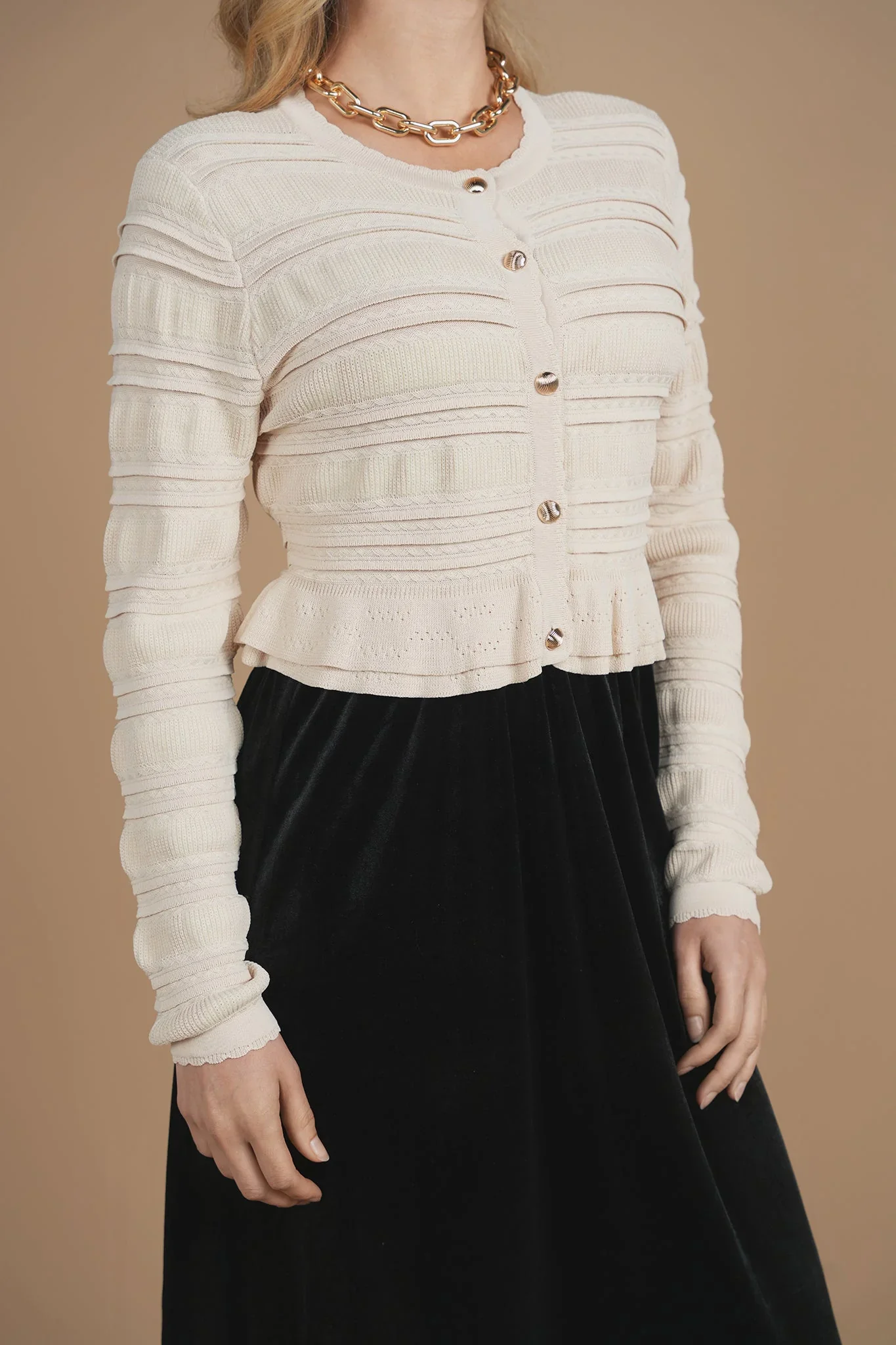 Pointelle Ruffle Cardi- Cream